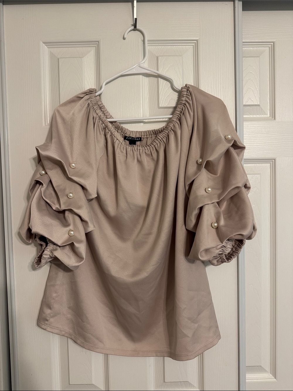 Pearl-Accent Ruffle Sleeve Top